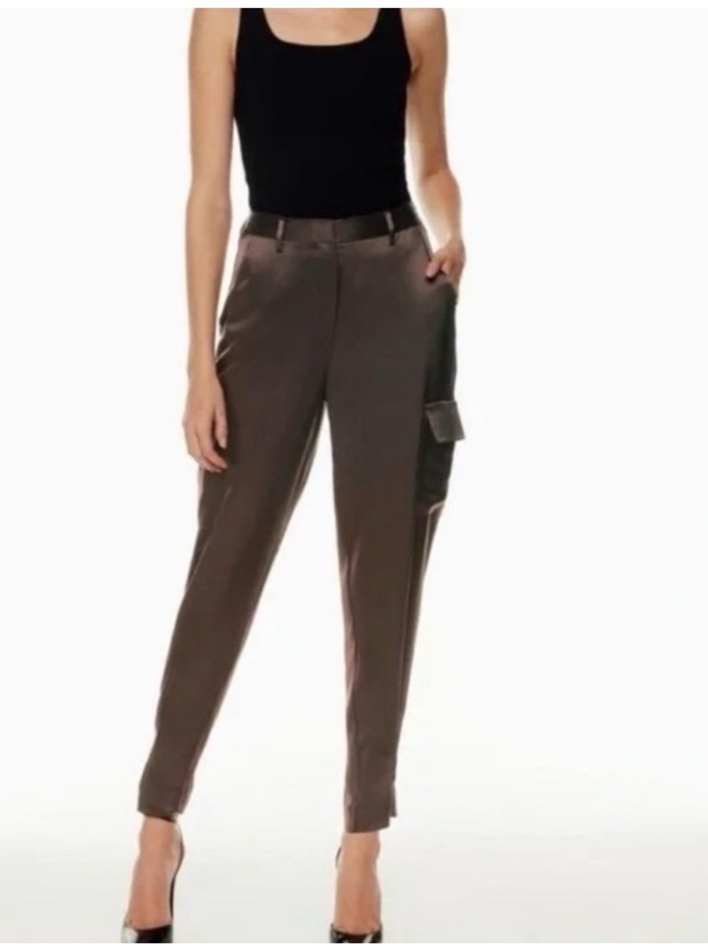 Aritzia Brown Satin Refined Cargo Pants